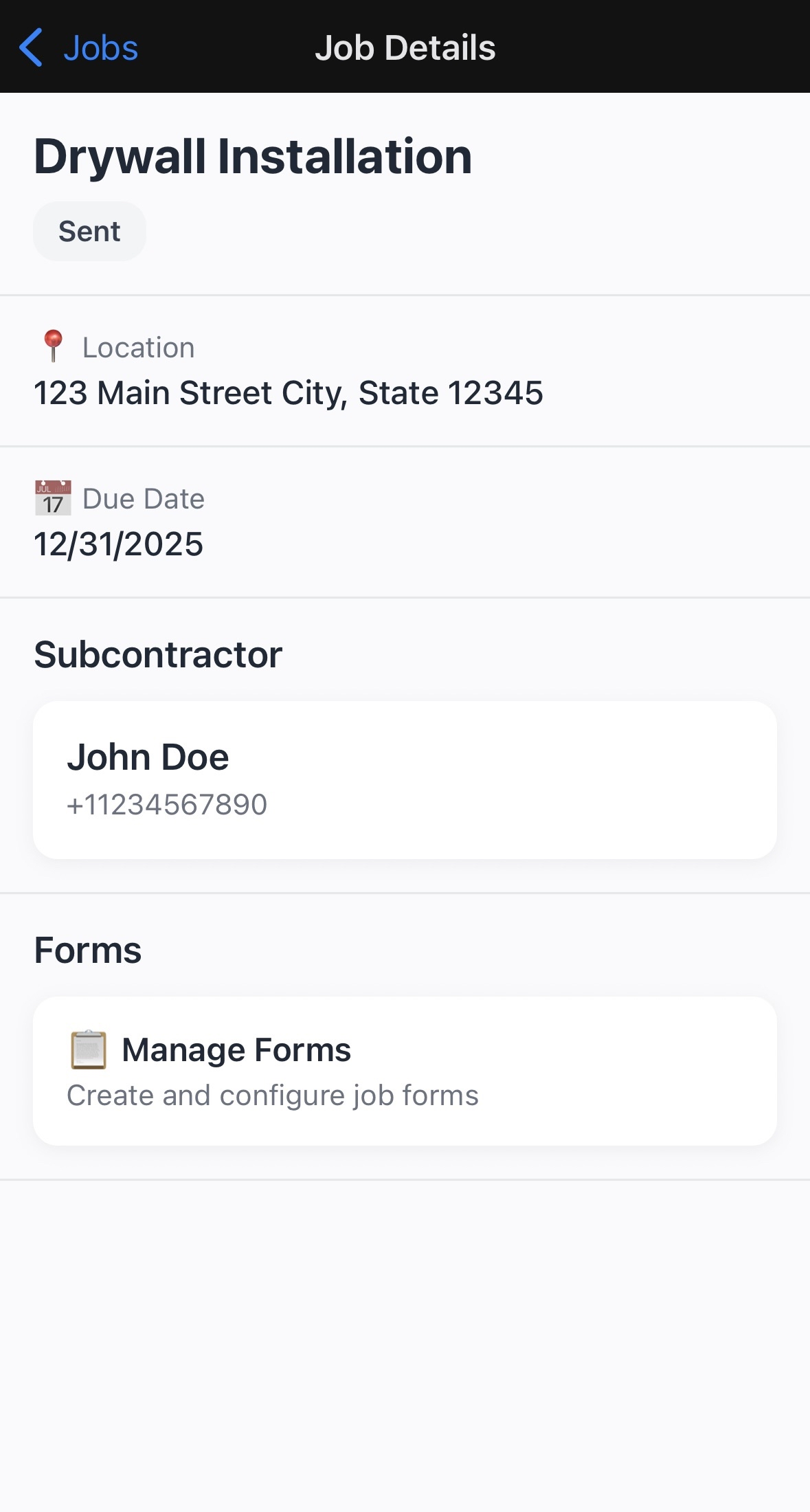 ConTrack GC Mobile App - Job management interface